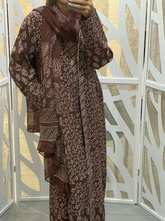 Brown prints Indian abaya