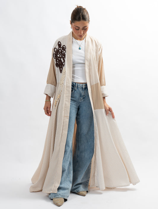 Beige striped abaya