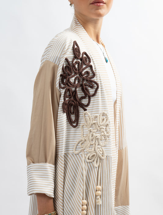 Beige striped abaya