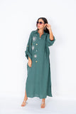 Celestial Charm Teal Linen Dress with Star Embellishments