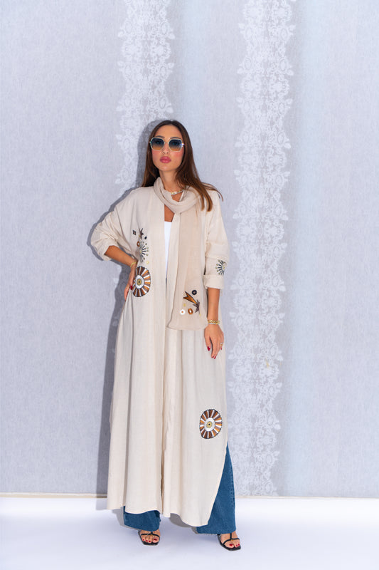 Classic Off-White Linen Abaya