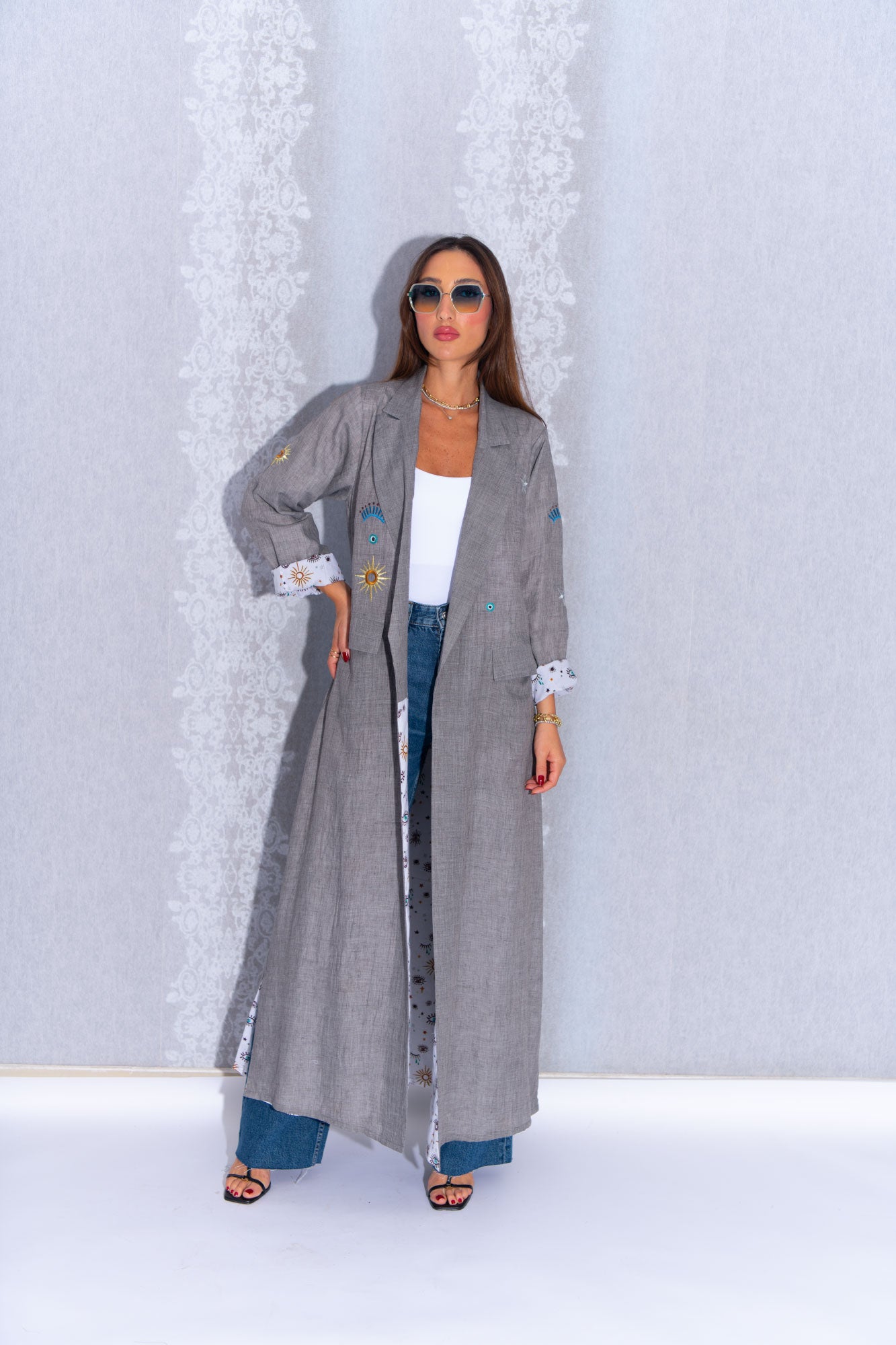 Contemporary Grey Cotton Blazer-Style Abaya