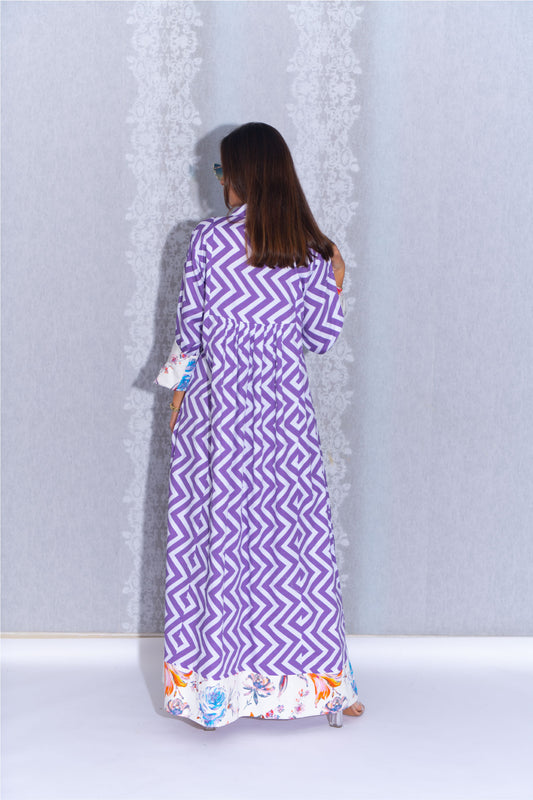 Floral Hem Purple Lava Tree Cotton Abaya dress