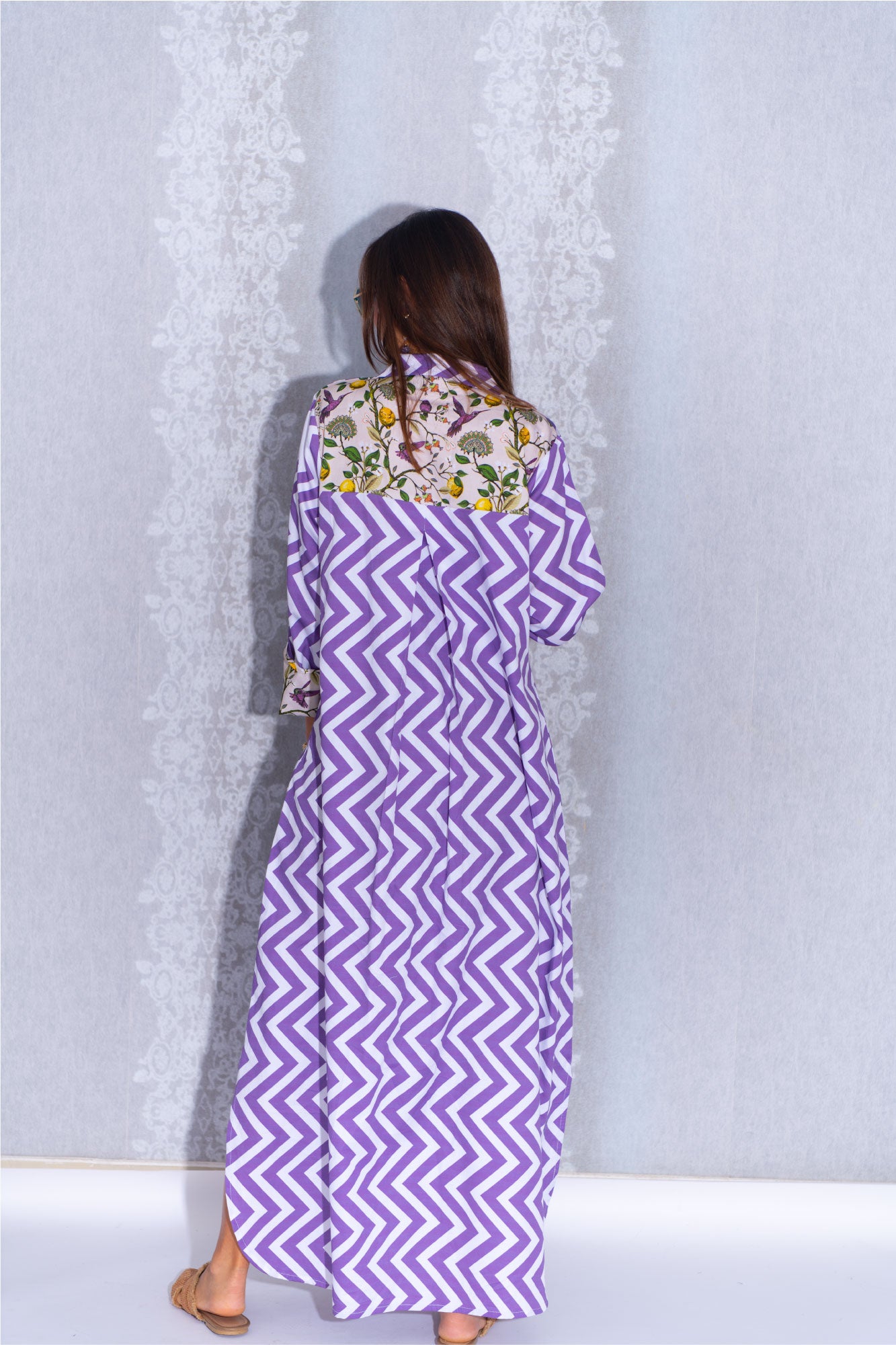 Vibrant Purple Yellow Lava Tree Cotton Abaya
