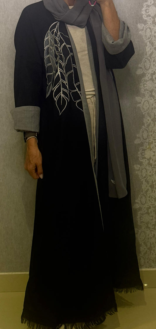 Black leaf double face abaya