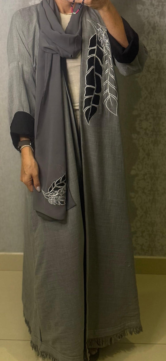 Black leaf double face abaya