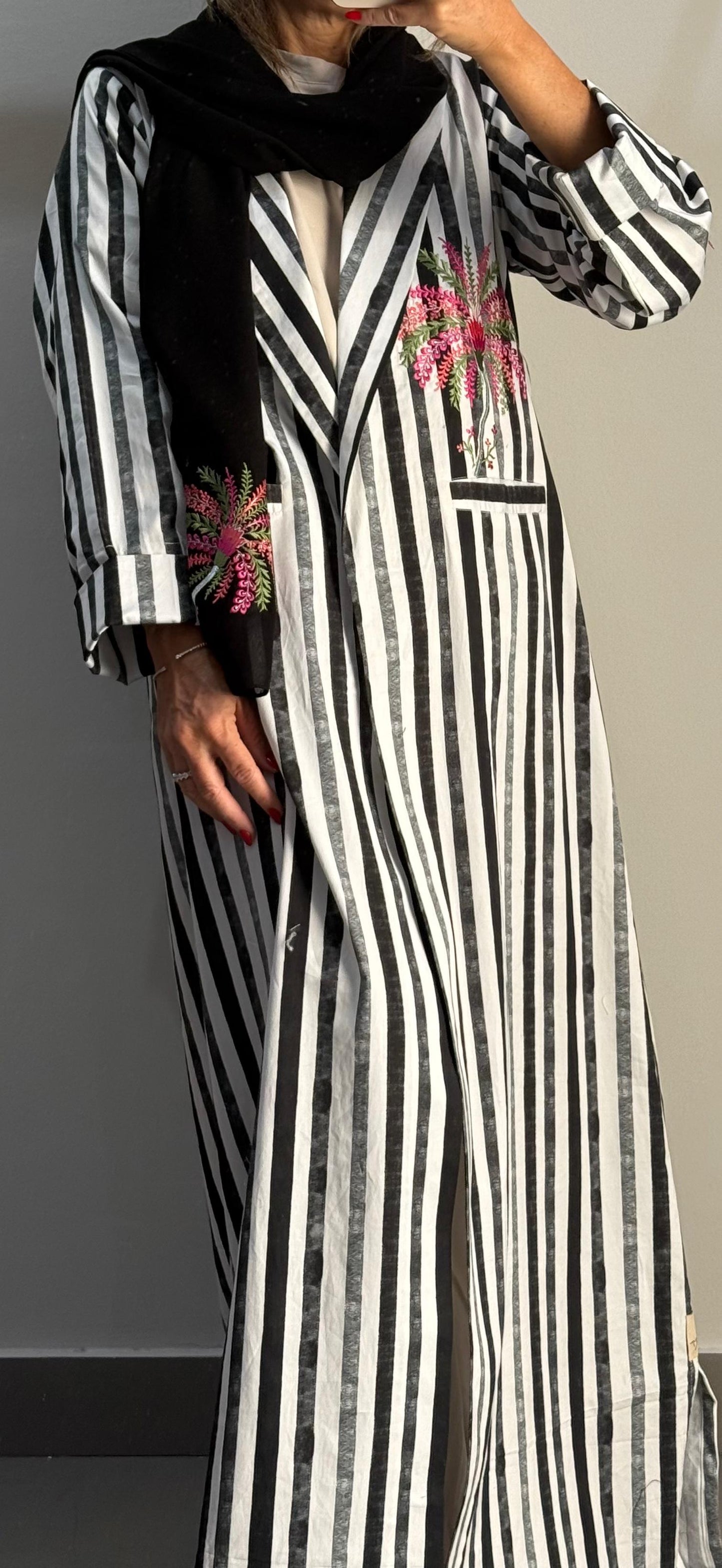 Striped Embroidered Abaya