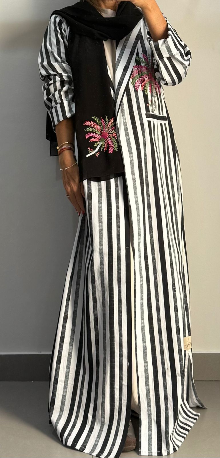 Striped Embroidered Abaya