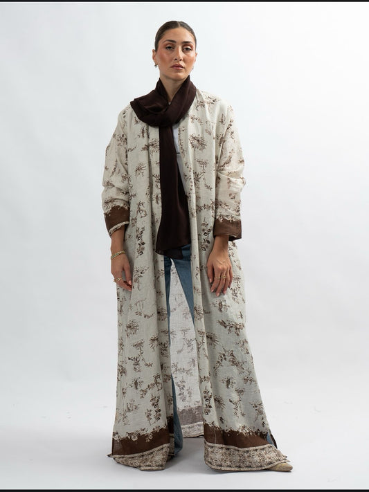 Brown garden linen abaya