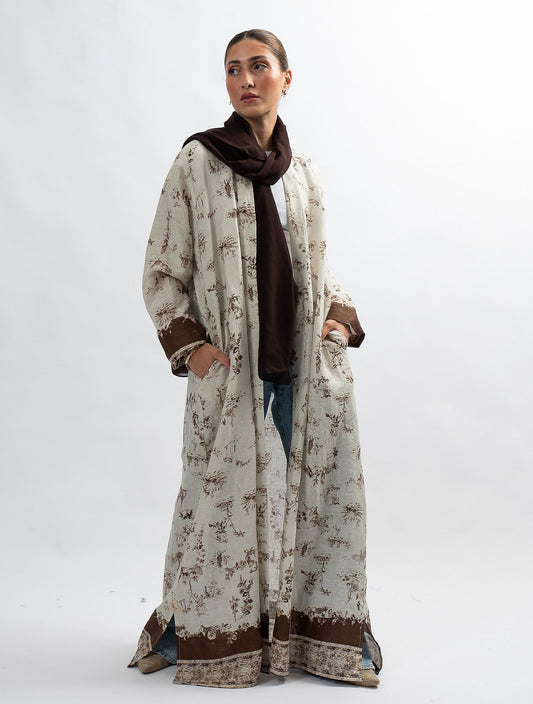 Brown garden linen abaya