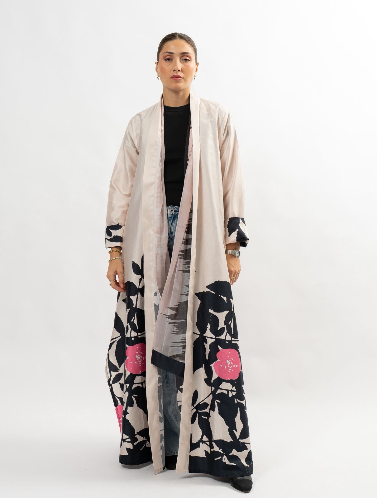 Pink & black garden Silk