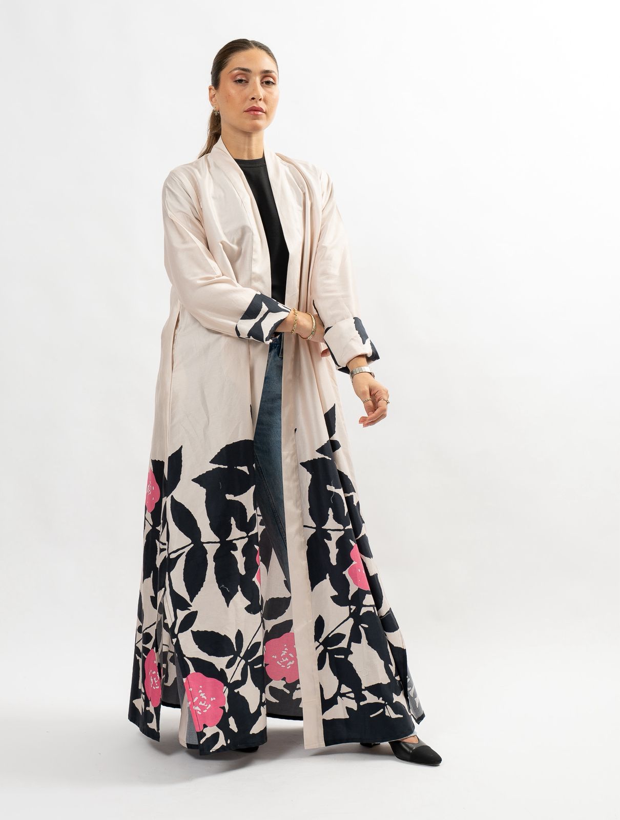 Pink & black garden Silk