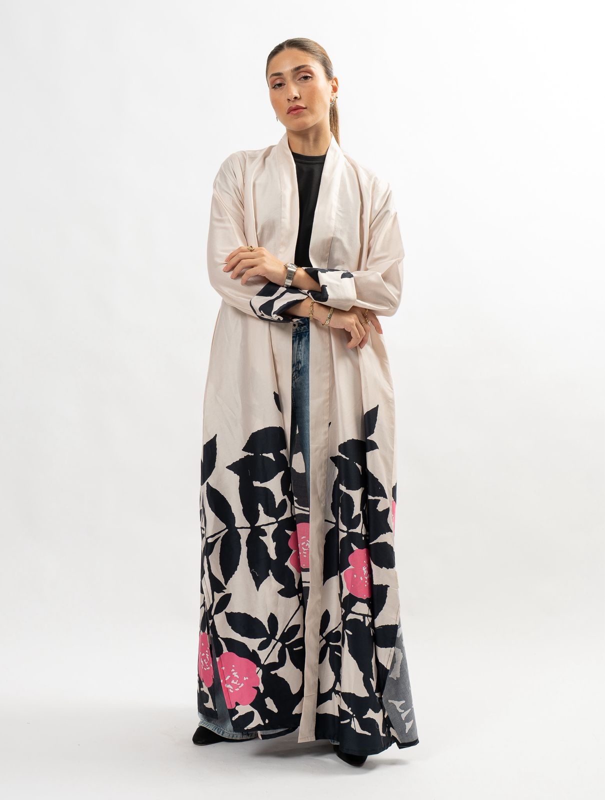 Pink & black garden Silk