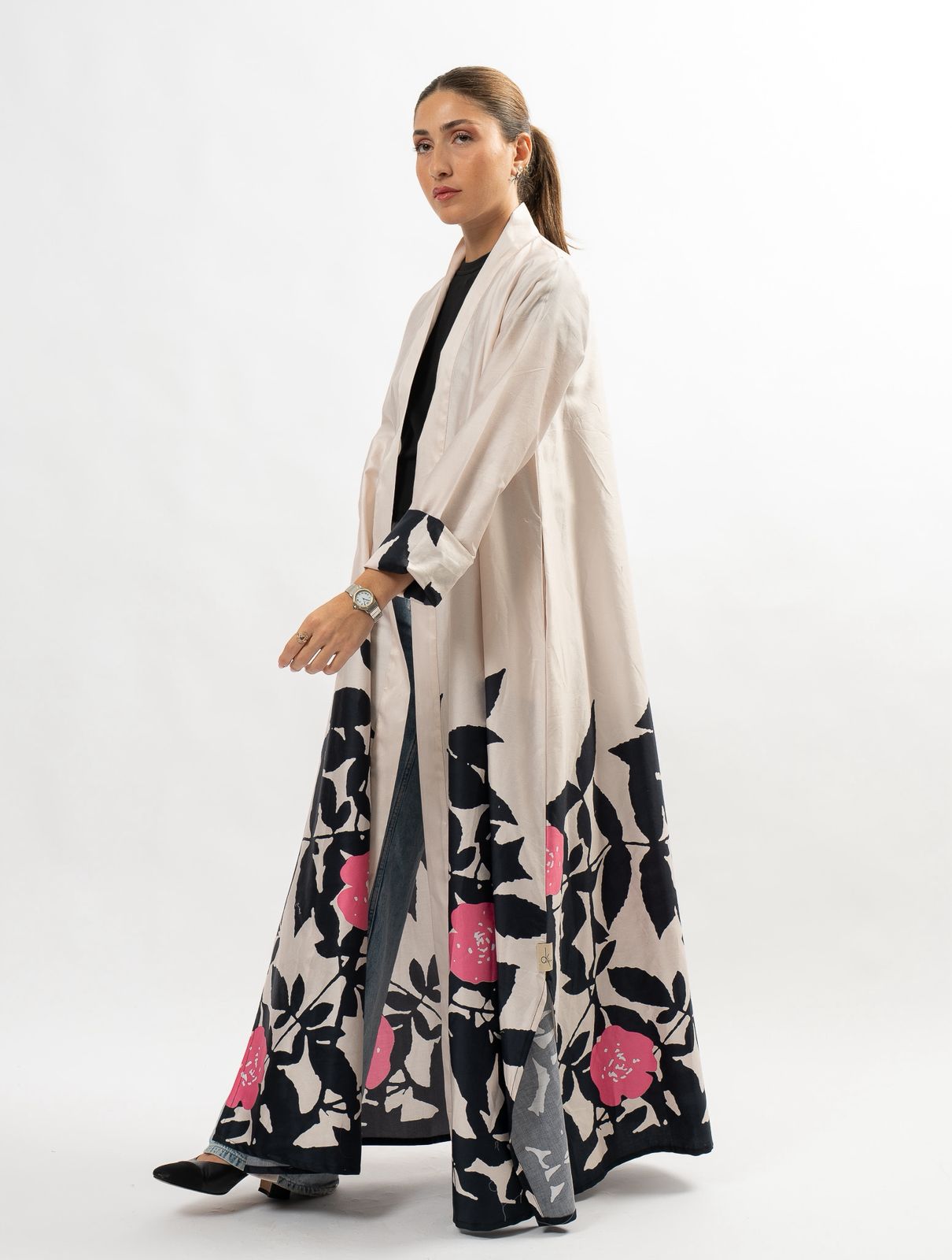 Pink & black garden Silk