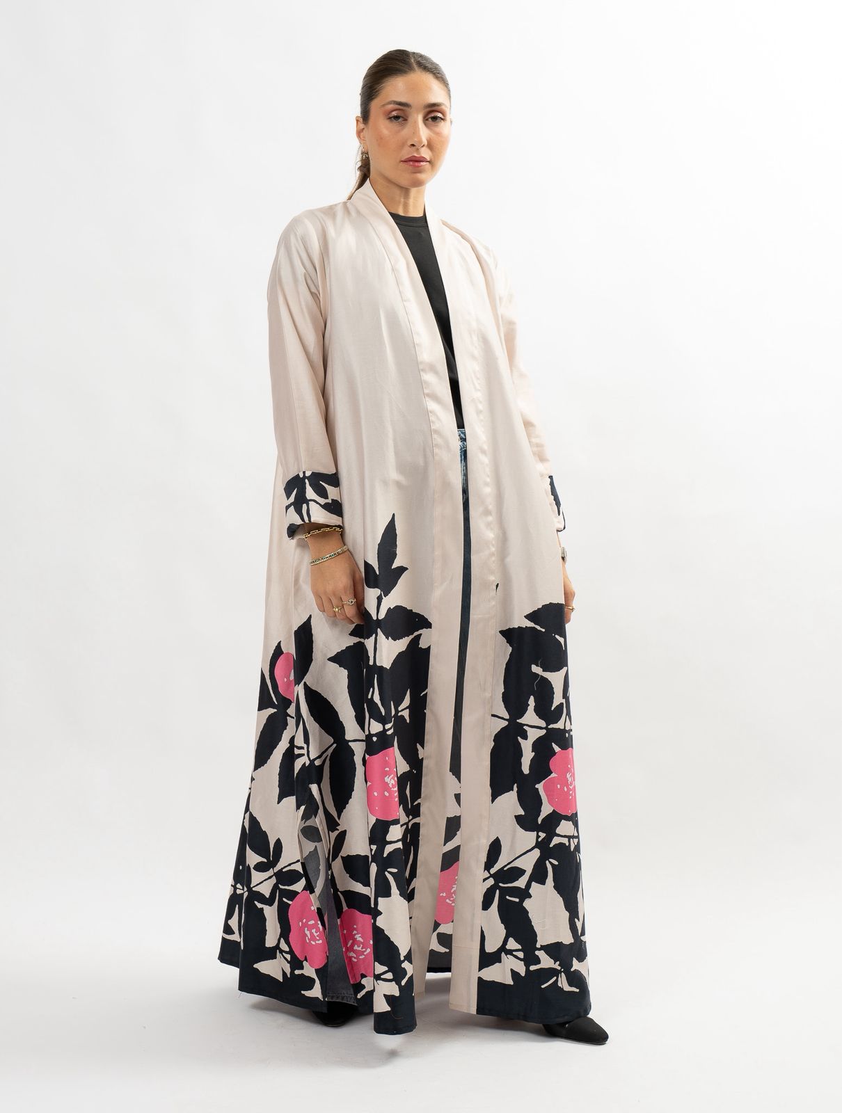 Pink & black garden Silk