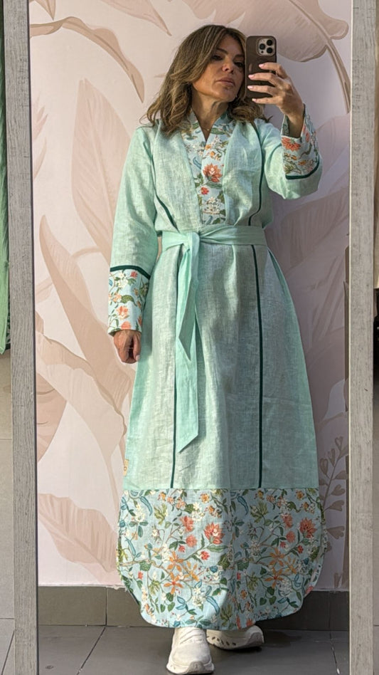 Mint Garden Linen-Blend Belted Abaya