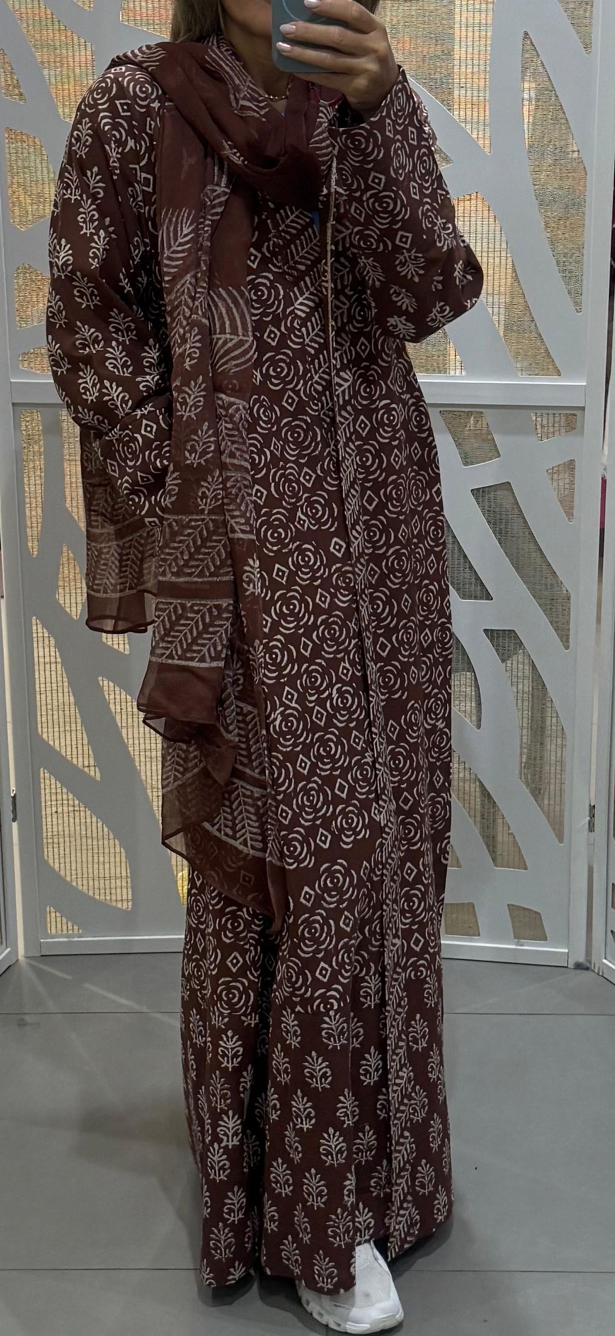 Brown prints Indian abaya