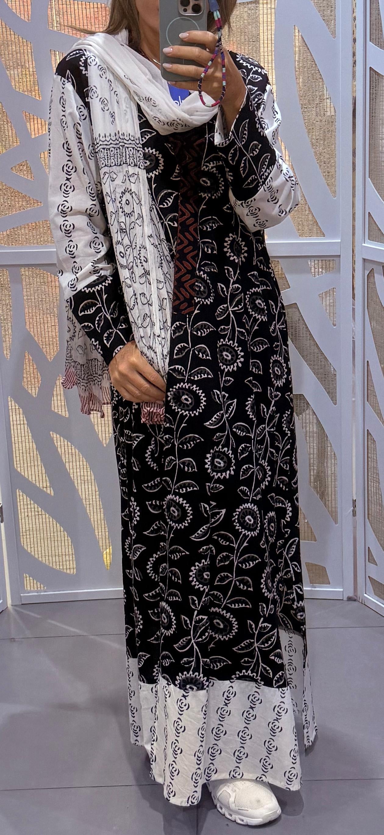 Black flower prints Indian abaya