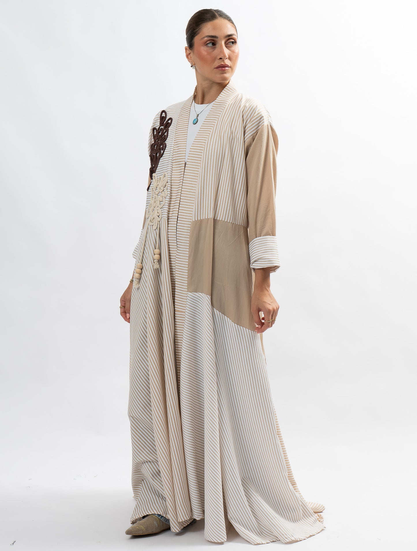 Beige striped abaya