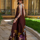Chocolate Dahlia Maxi Dress – Botanical Print with Ribbon Ties