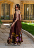Chocolate Dahlia Maxi Dress – Botanical Print with Ribbon Ties
