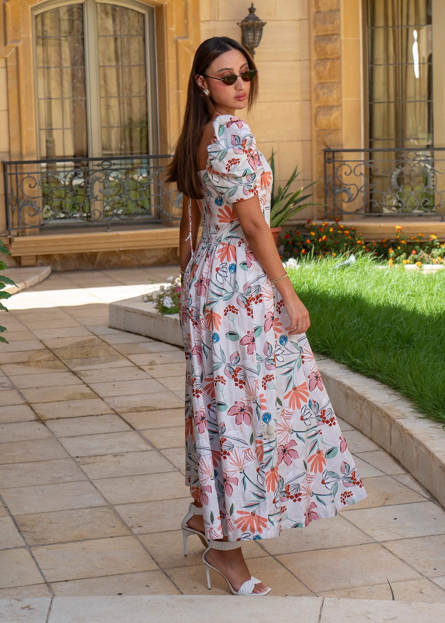 Meadow Floral Puff-Sleeve Dress