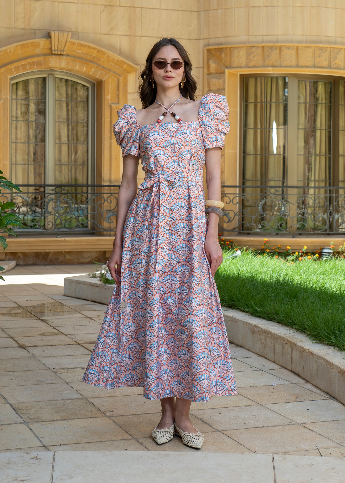 Geometric Fan Maxi Dress