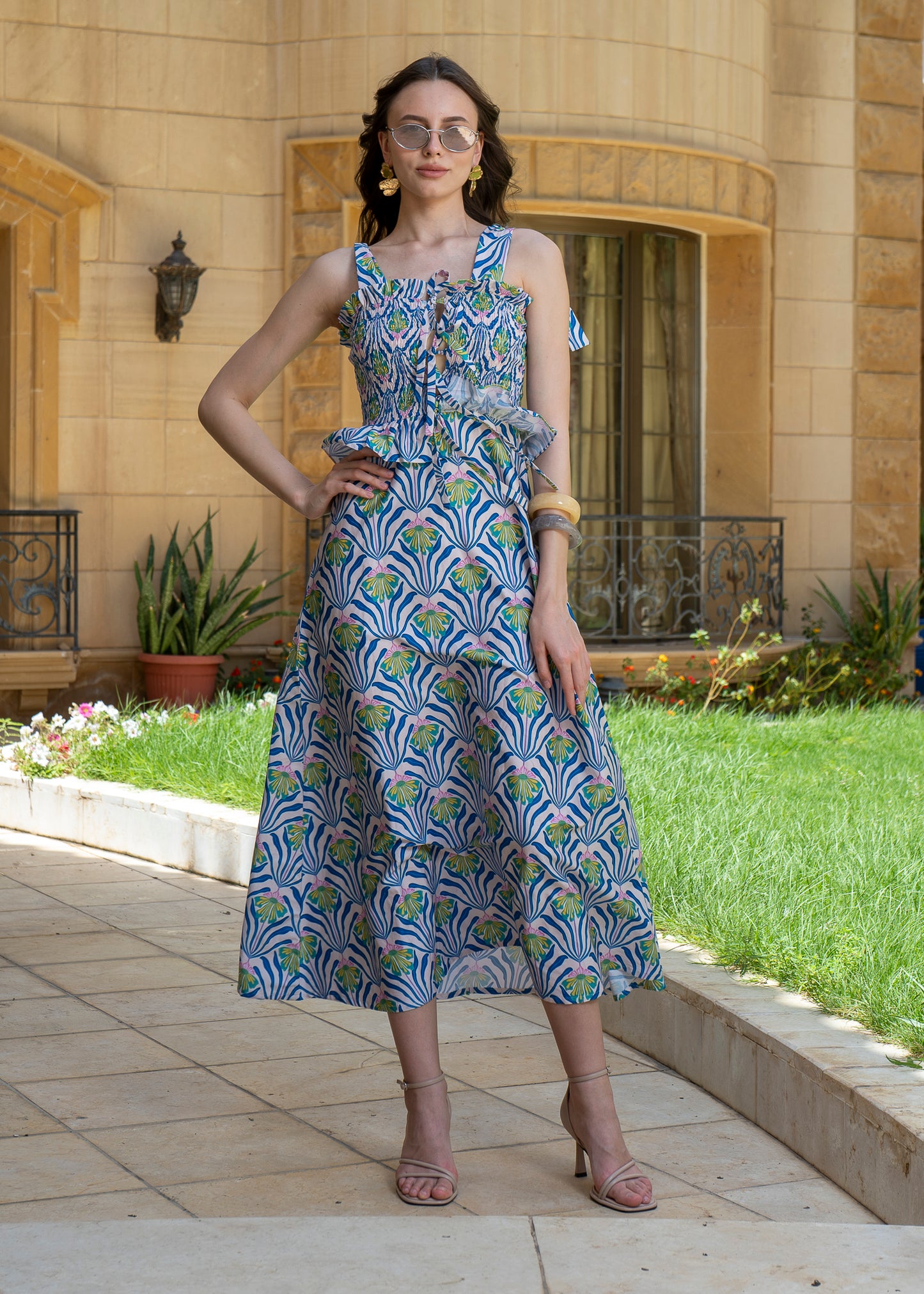 Azure Fan Smocked dress