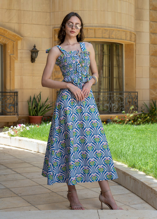 Azure Fan Smocked dress