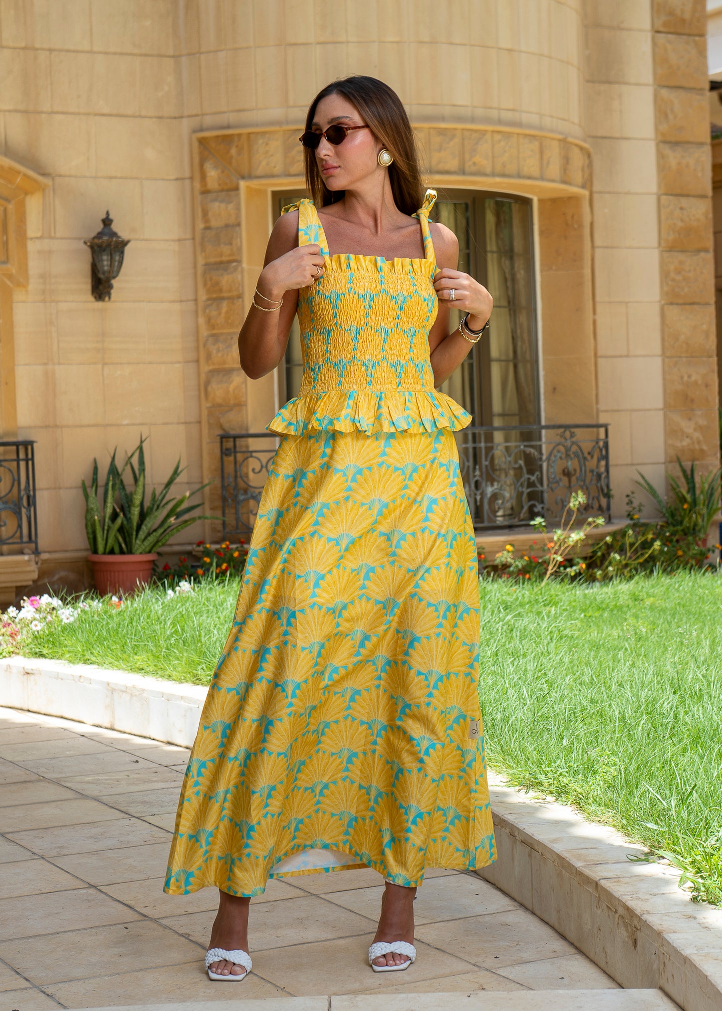 Soleil Fan Print Smocked Maxi Set