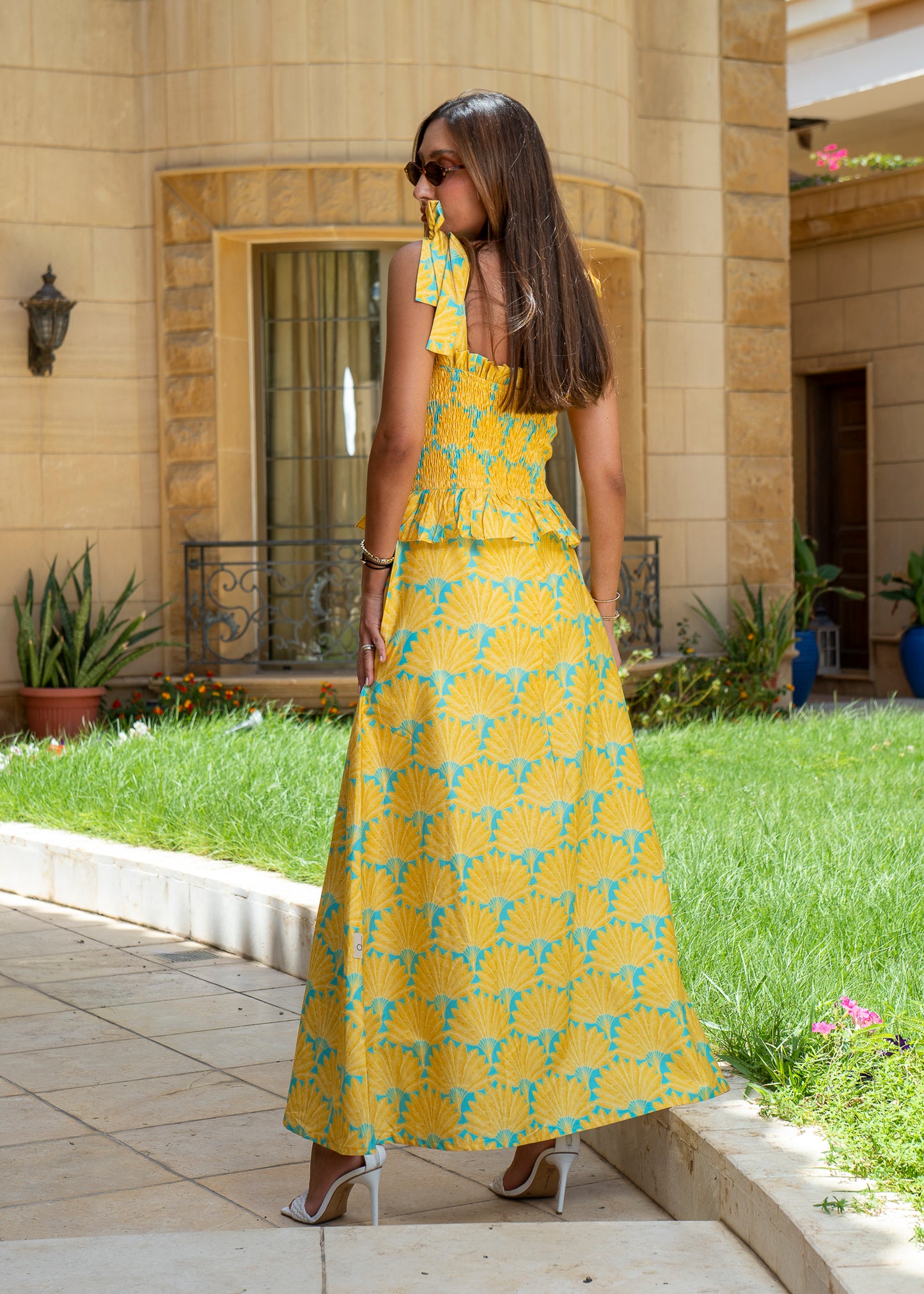 Soleil Fan Print Smocked Maxi Set