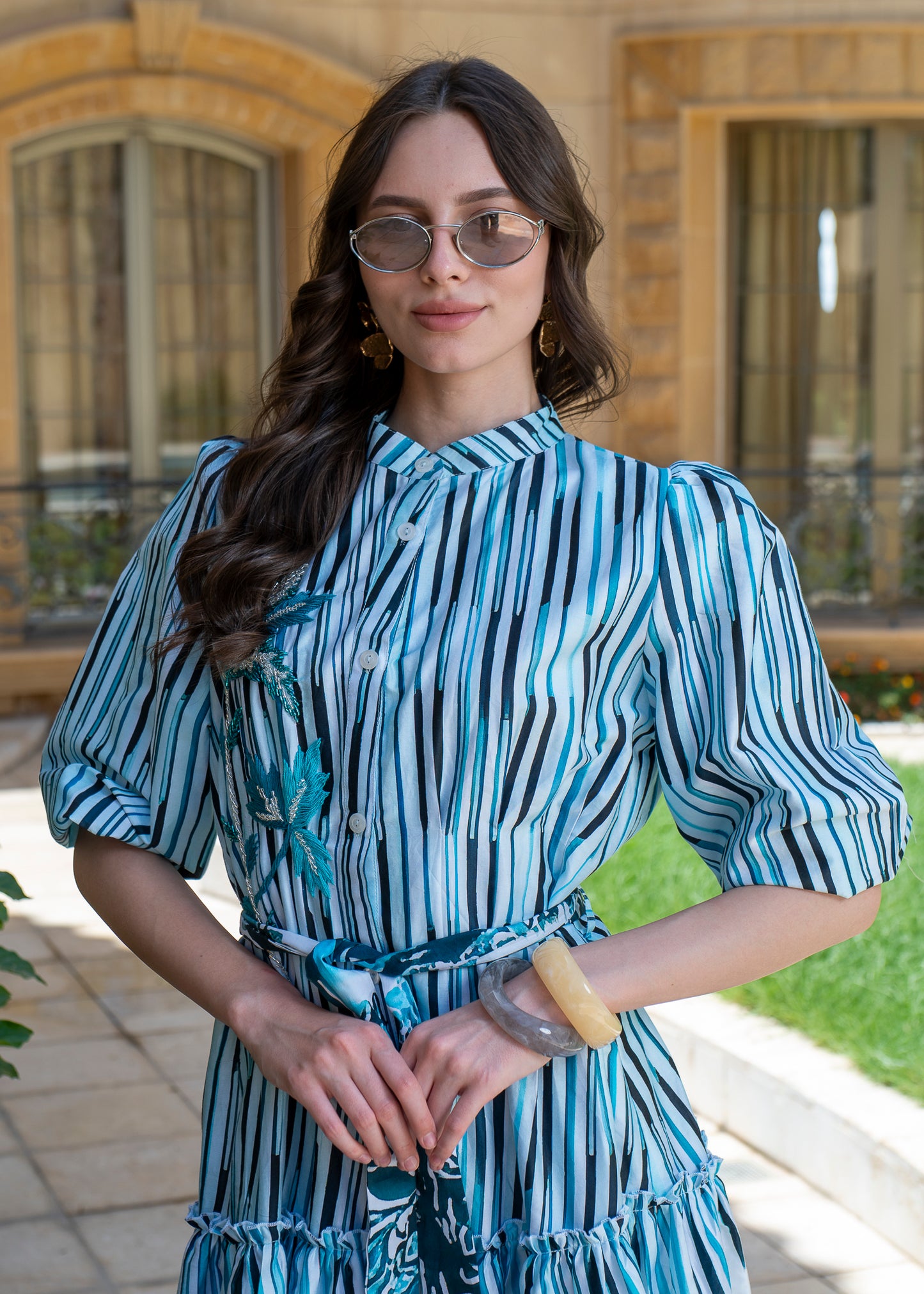 Azure Tropics Belted Maxi Dress