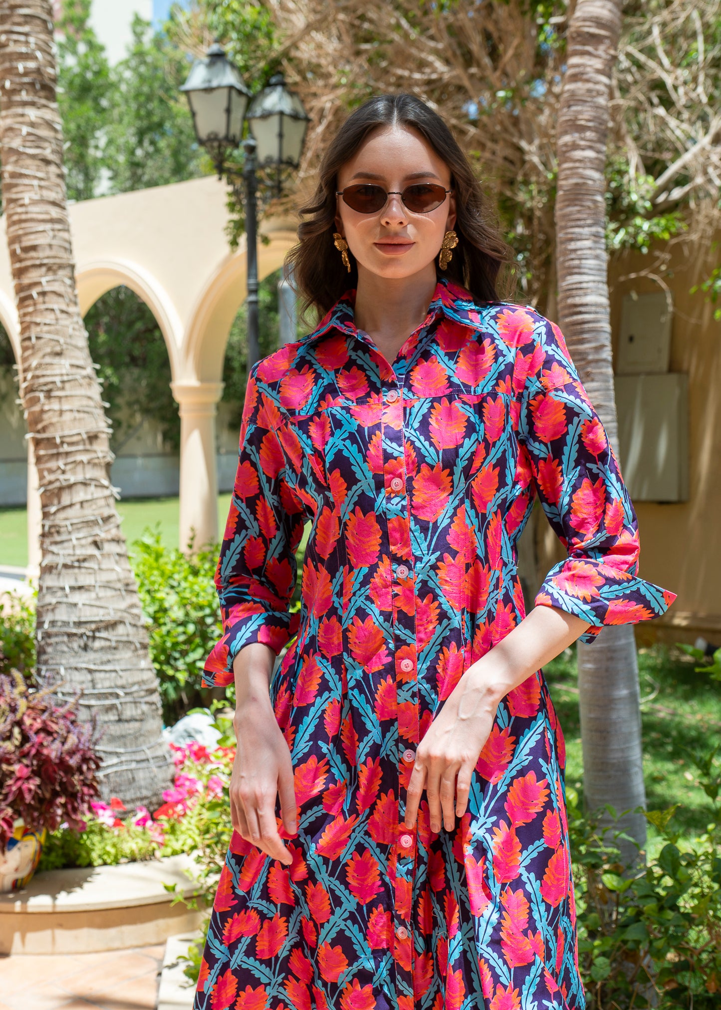 Vibrant Floral Ikat Shirt Dress