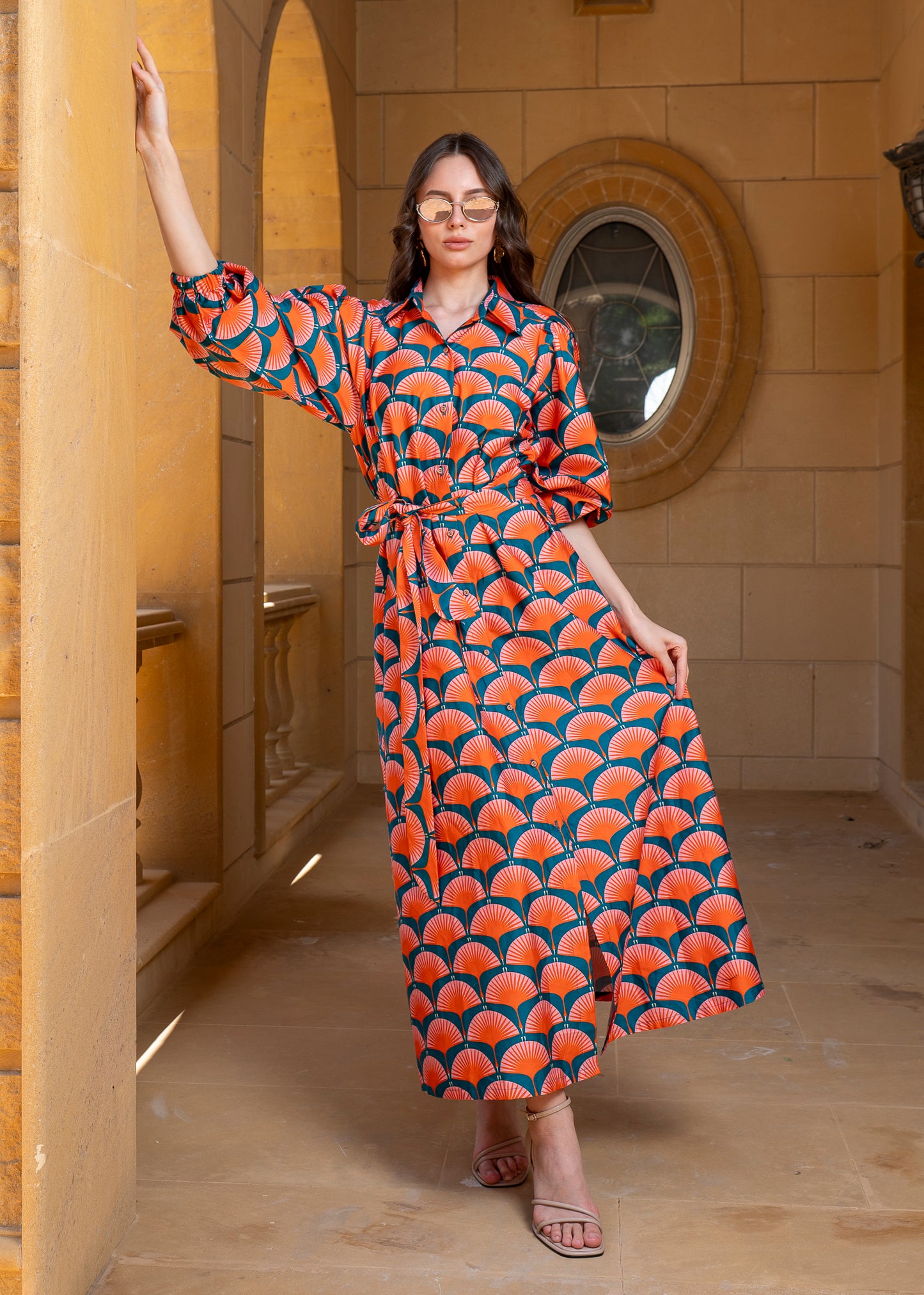 Geometric Fan Shirt Dress