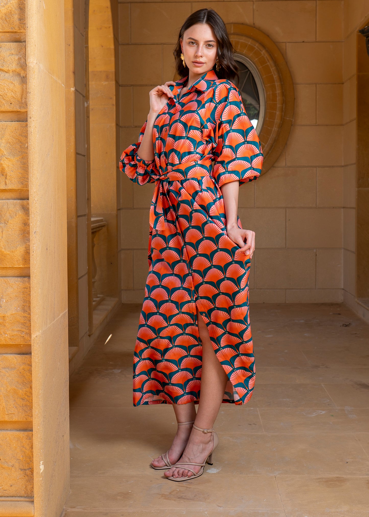 Geometric Fan Shirt Dress