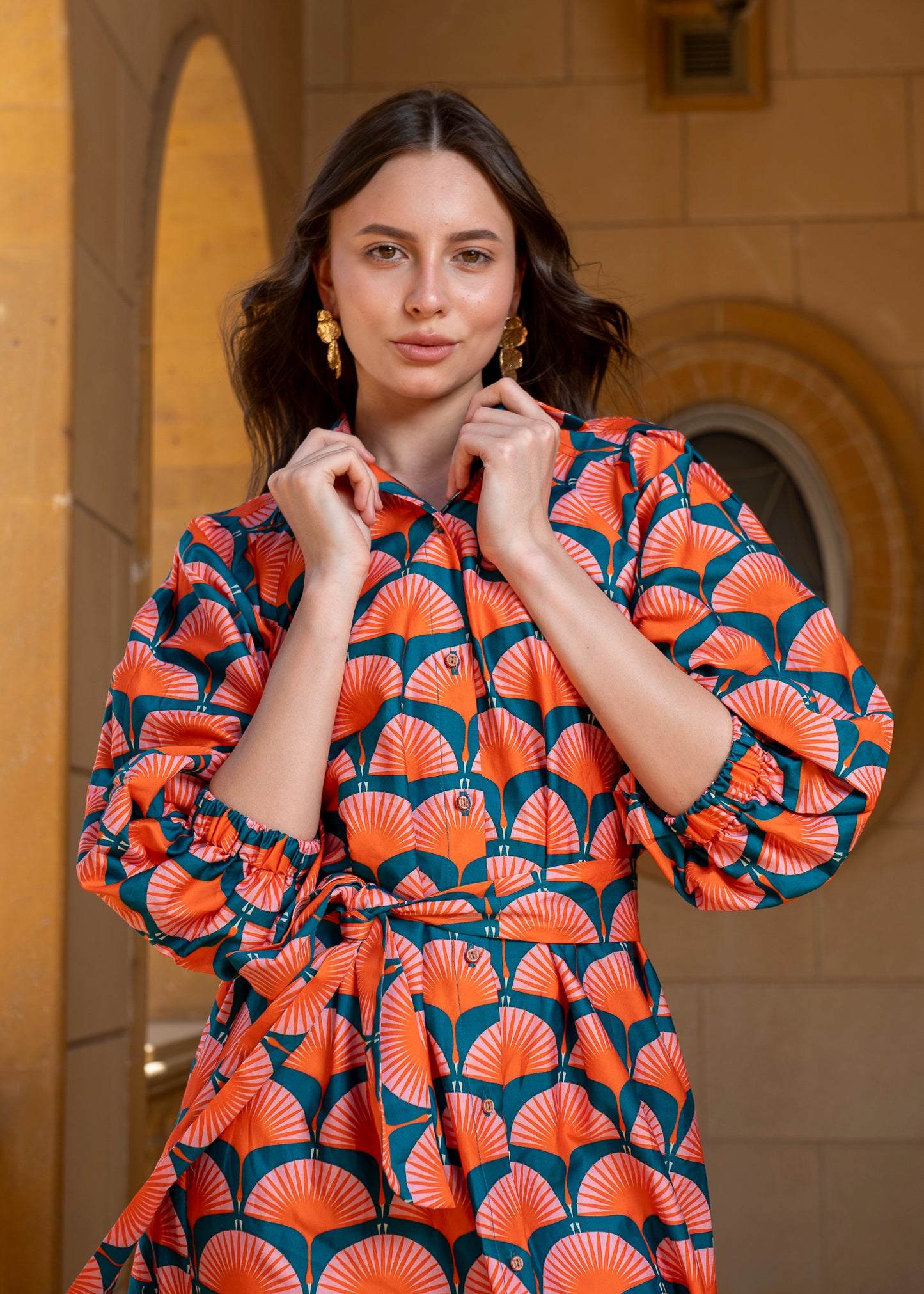 Geometric Fan Shirt Dress