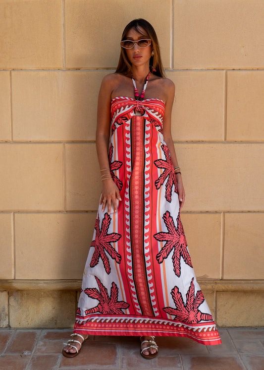 Sunset Palm Halter dress