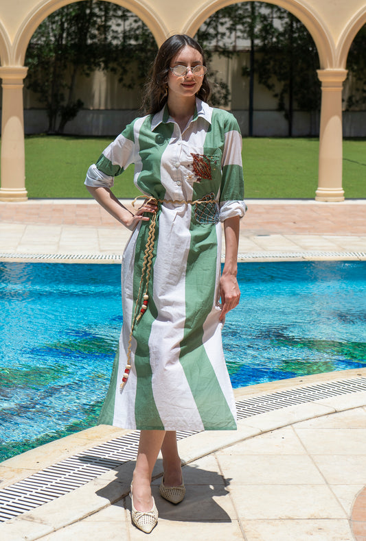 Emerald Stripe Shirt Dress