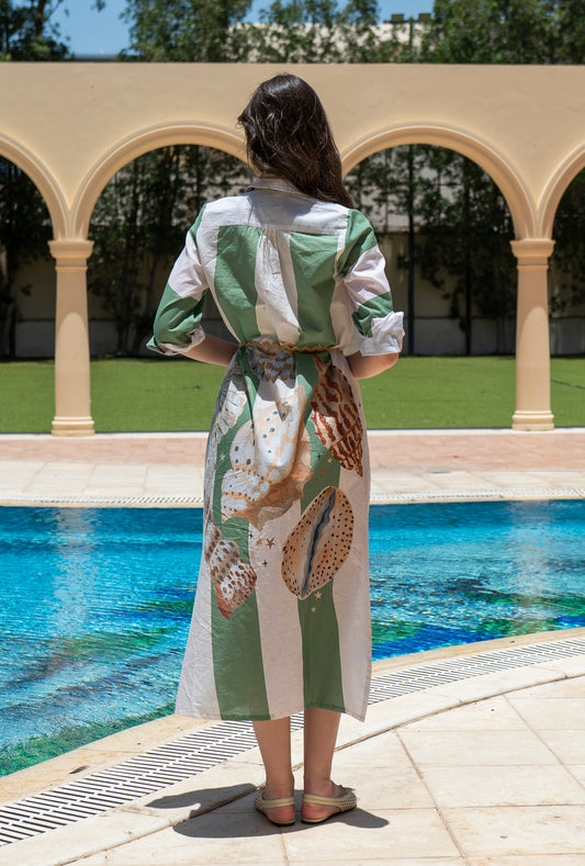 Emerald Stripe Shirt Dress
