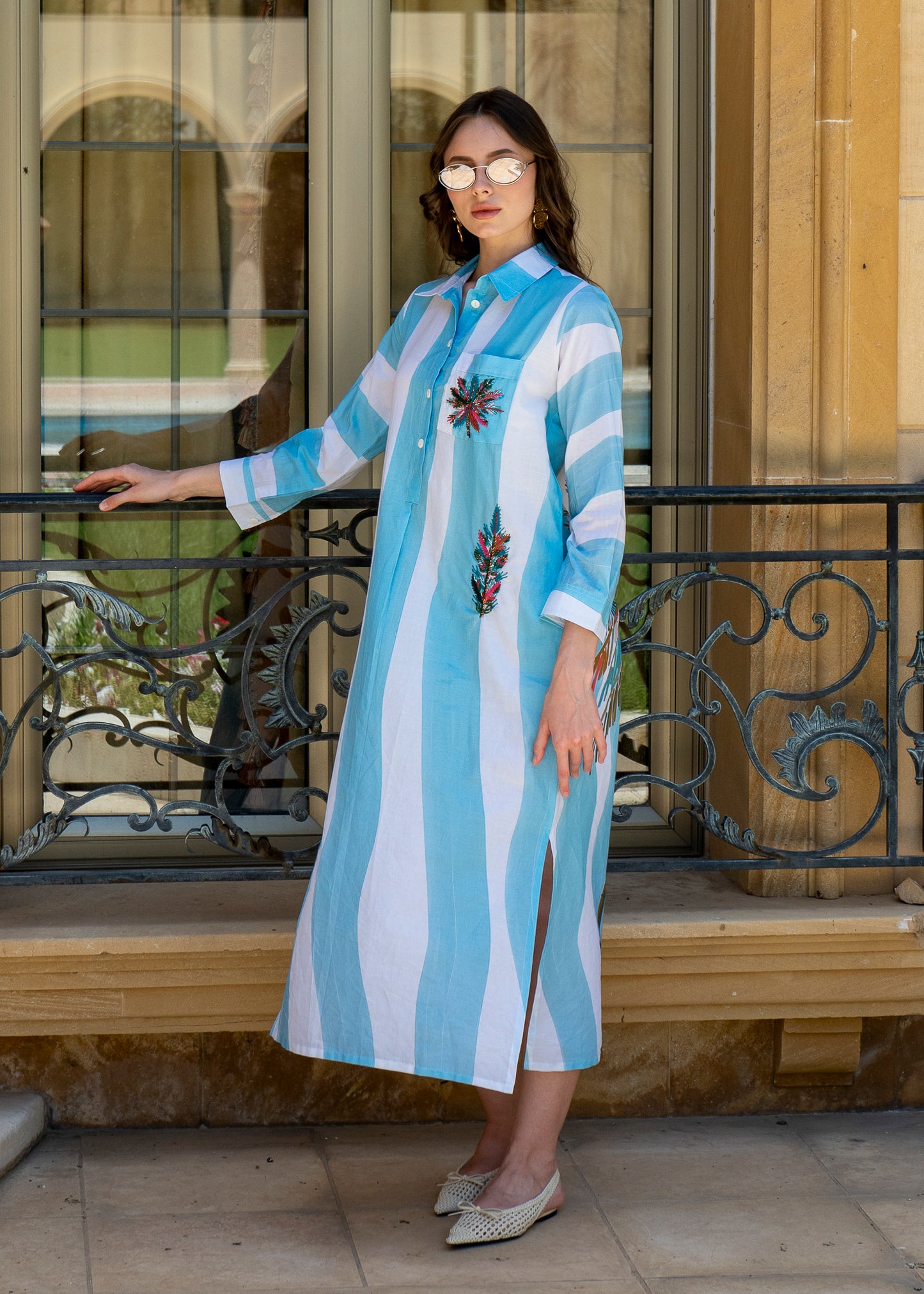 Azure Stripe Shirt Dress