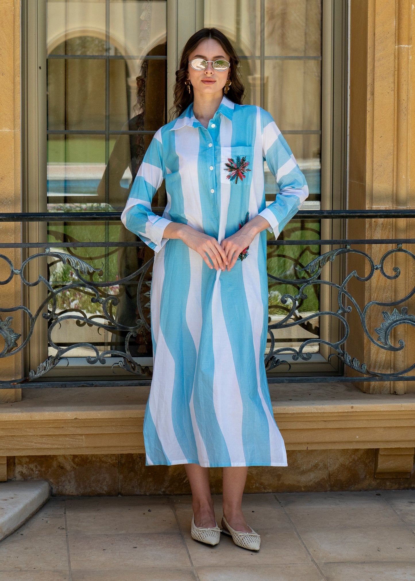 Azure Stripe Shirt Dress