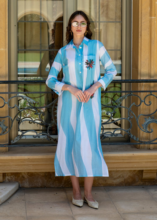 Azure Stripe Shirt Dress