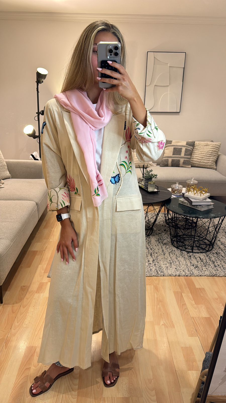 Beige Linen Cotton Abaya