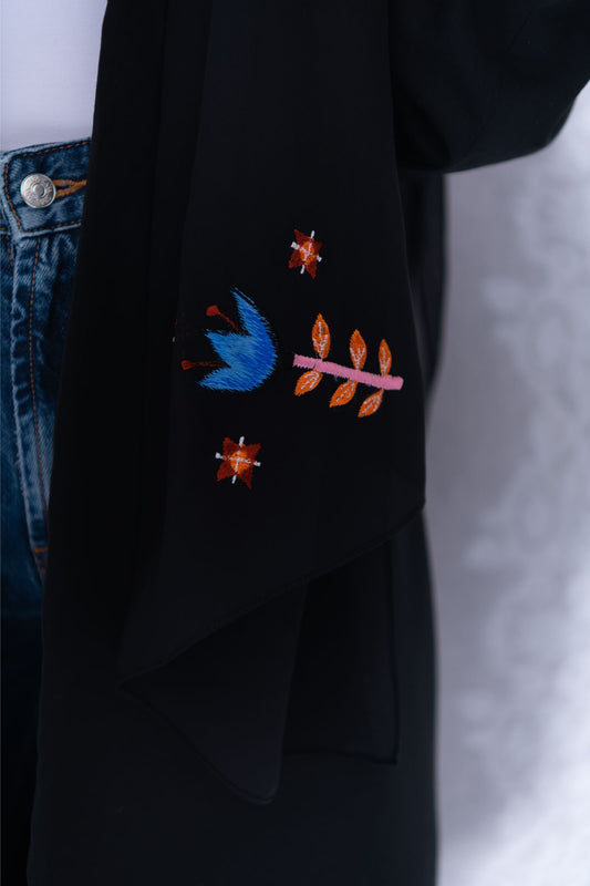Black Abaya with Blue Embroidery
