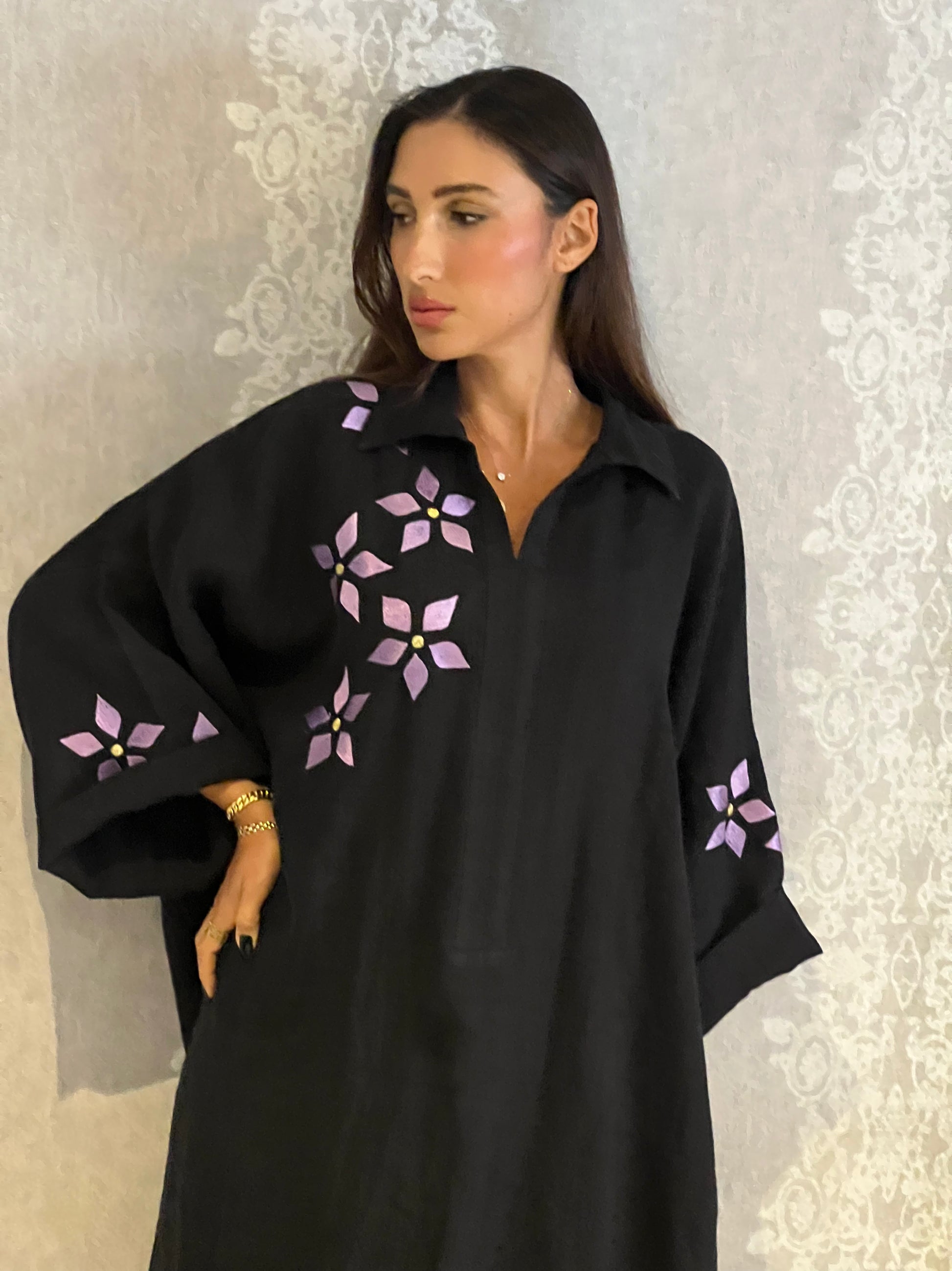 Black with Purple Floral Accents