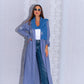 Blue Denim-Look Cotton Abaya with Embroidery