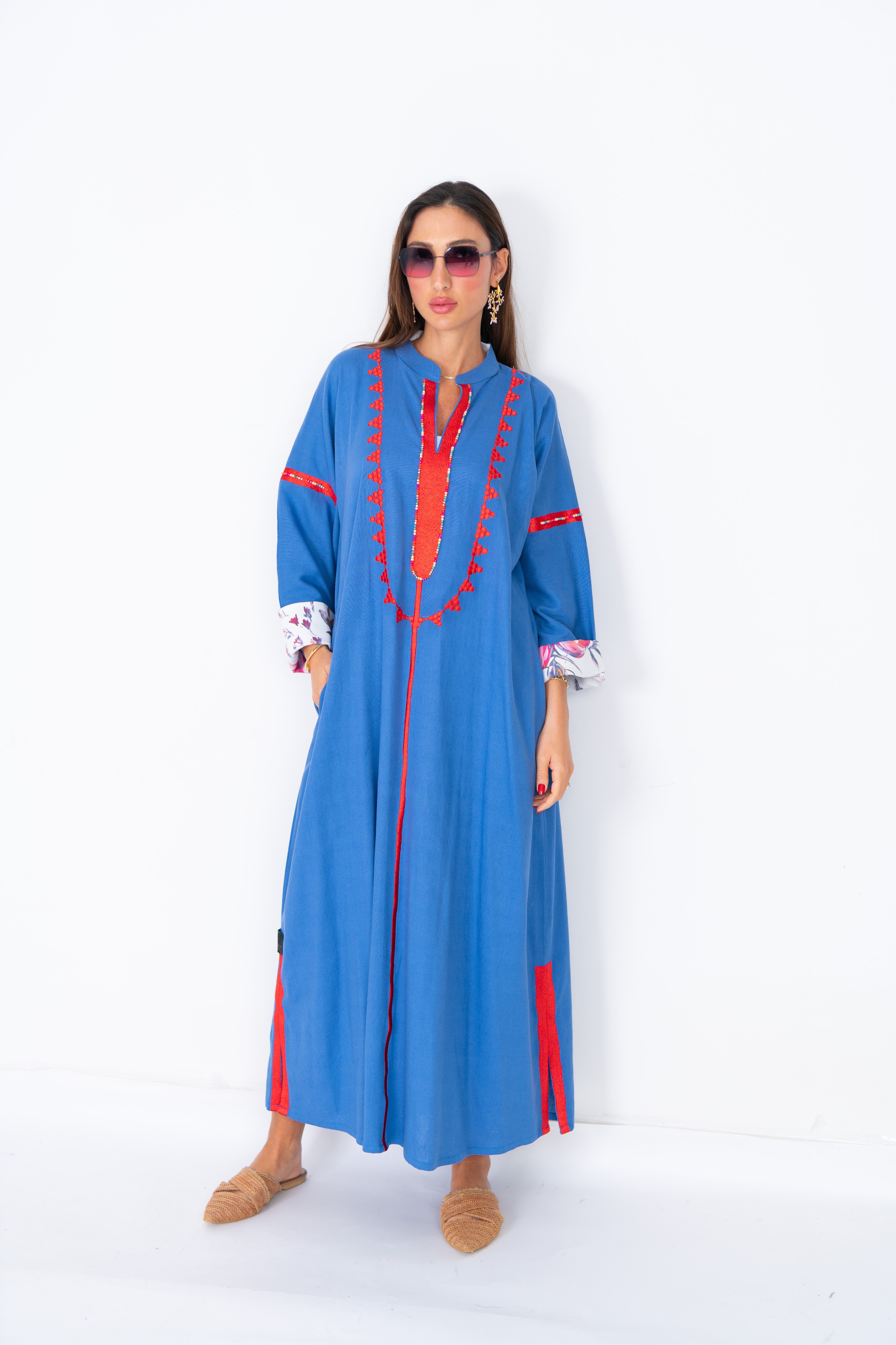 Blue Hot Pink Linen Abaya