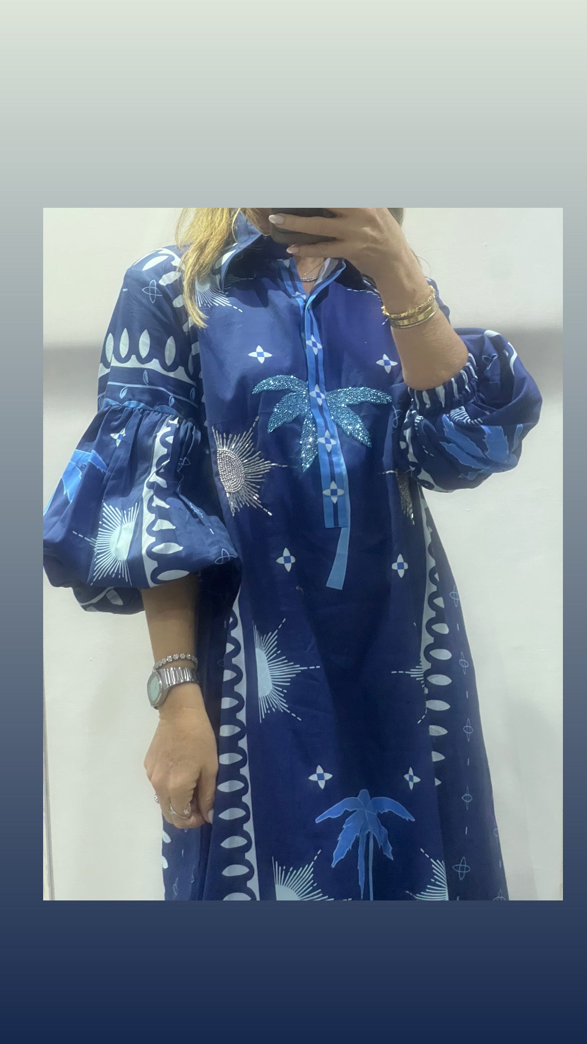 Blue Palm cotton abaya