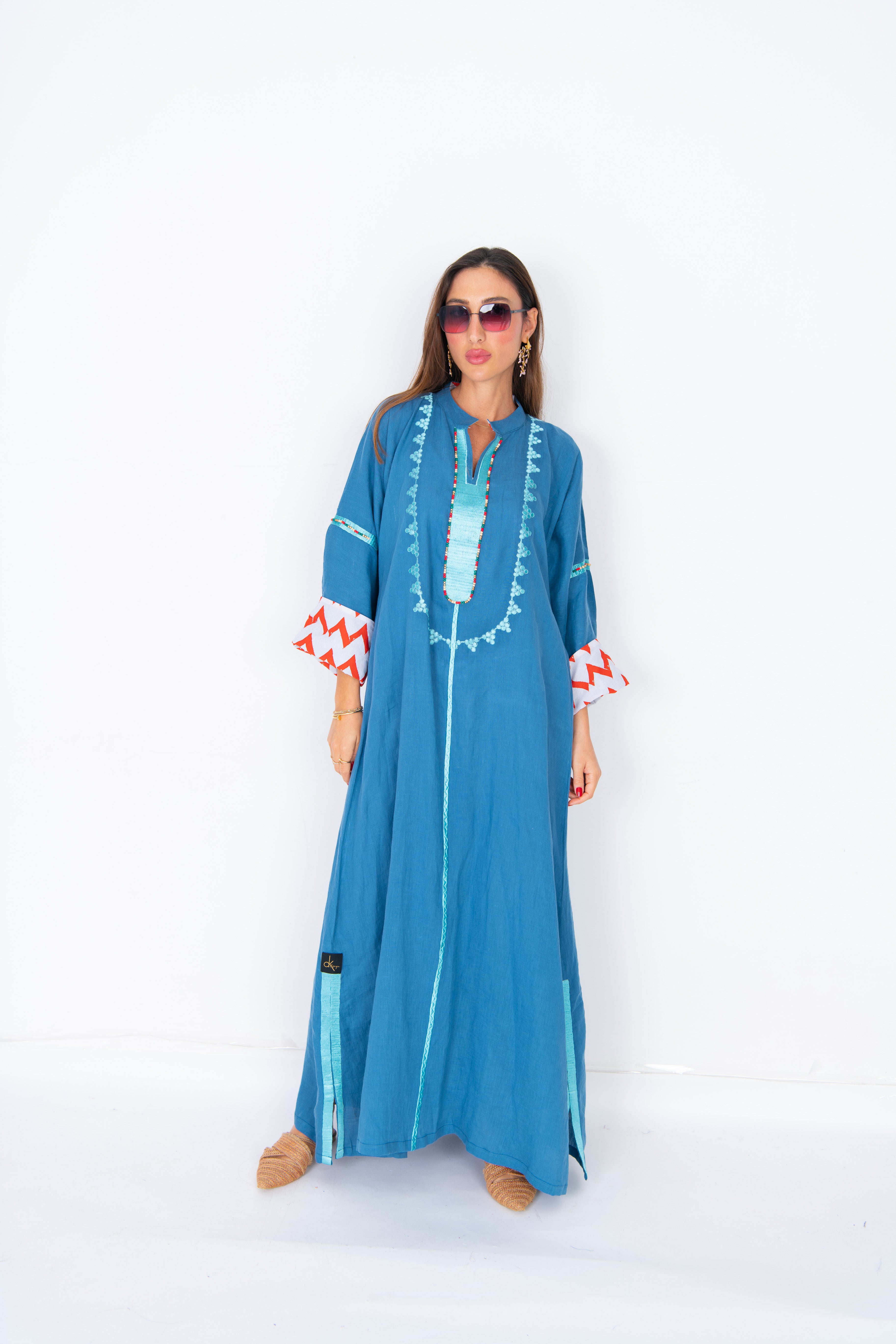 Blue white Linen Abaya