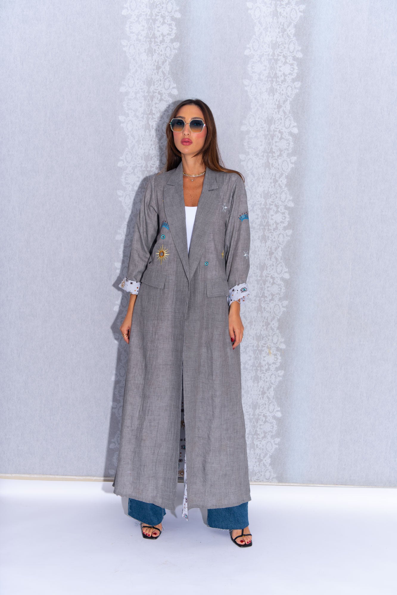 Contemporary Grey Cotton Blazer-Style Abaya